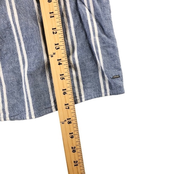 Guess Womens Small Blue White Pin Stripe Off Shoulder Linen Blend Top - Picture 6 of 7